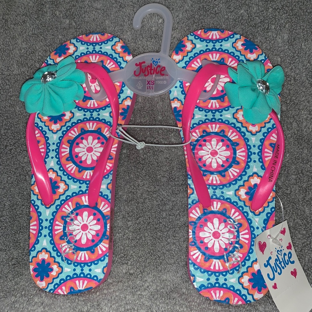 Justice Blue Flower Flip-Flops